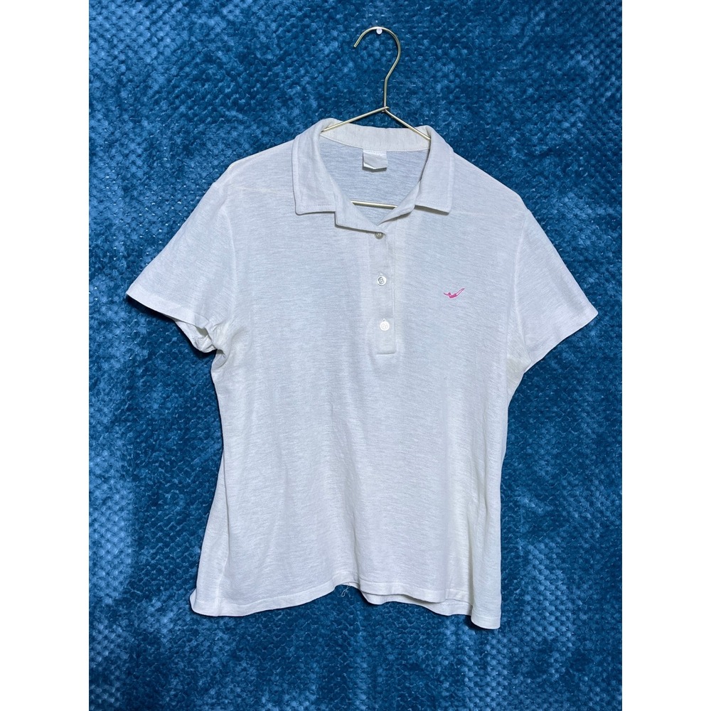 Vintage Jantzen White Polo Shirt Pink Diving Girl Logo Short Sleeve‎